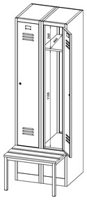 Dulap metalic cu bancheta, 60 x 85 x 185 cm, plinta, inchidere cilindrica, gri - RAL 7035