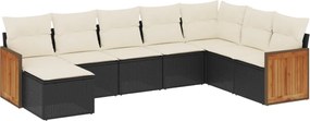 vidaXL Set mobilier de grădină cu perne, 8 piese, negru, poliratan