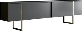 Comoda tv cu usi LUXE, gri antracit/auriu, PAL/metal, 180x50x30 cm