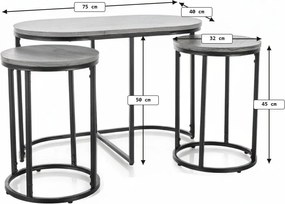 Masuta de cafea TWIXE cu mese auxiliare 75x40 cm, negru/decor stejar artisan