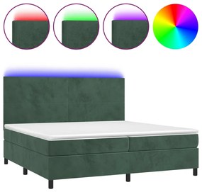 Pat cu arcuri, saltea si LED, verde inchis, 200x200 cm, catifea Verde inchis, 200 x 200 cm, Design simplu