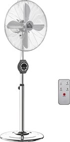 HOMCOM Ventilator pe picior cu înălțime reglabilă 120-135 cm, oscilație 75°, temporizator 7,5H, telecomandă, mod somn, argintiu | Aosom Romania