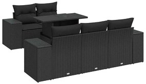 3326726 vidaXL Set mobilier de grădină cu perne, 6 piese, negru, poliratan