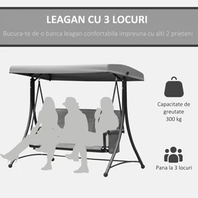 Outsunny Balansoar de Gradina cu 3 locuri Acoperis si Buzunare de depozitare | Aosom Romania