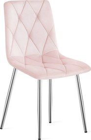 Set 4 Scaune Bucatarie/Dining Fido, Picioare Cromate, Catifea Roz Deschis