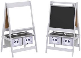 AIYAPLAY Șevalet pentru copii tablă dublă față tablă pentru cretă rolă de hârtie 2 coșuri 54 x 46,5 x 93 cm gri | Aosom Romania