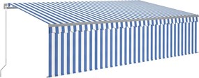 vidaXL Copertină retractabilă manual cu stor&LED,albastru&alb, 5x3 m