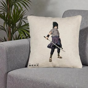Perna Personalizata Naruto Sasuke Uchiha cu Sabia, 40x40 cm, Bej Canapea, Husa Detasabila, Perna Inclusa, BEKZ®