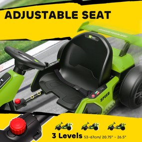 HOMCOM Go Kart Electric pentru Copii cu Scaun Reglabil, 2 Motoare, Claxon, Lumini și Muzică, 120x76x53,5 cm, Verde | Aosom Romania