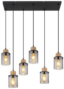Lustra suspendata 6L design modern REID negru, fumuriu, maro inchis