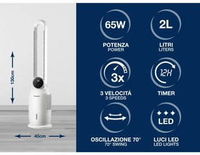 Resigilat: Racitor de aer tip coloana Beper P206RAF300, 65 W, 3 viteze, 2 L, Ionizare, LED, Afisaj tactil, Alb