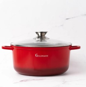 Oala Goldmann GM-7320R, 2.3 l, 20 cm, Acoperire neaderenta din marmura, Capac sticla, Inductie, Rosu