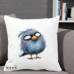 Perna Decorativa Pui Pufos Albastru Adormit, 40x40 cm, Alba Mata, Husa Detasabila, Perna Inclusa, BEKZ®