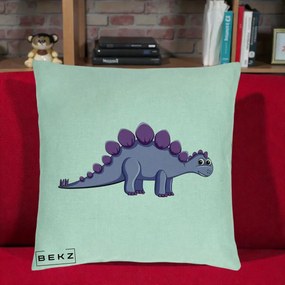 Perna Personalizata Stegozaur Mov, 40x40 cm, Verde Menta, Husa Detasabila, Perna Inclusa, BEKZ®