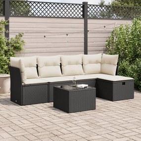 3325272 vidaXL Set mobilier de grădină cu perne, 6 piese, negru, poliratan