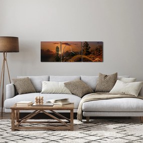 Tablou naturii cu apus de soare (cu ceas) (90x30 cm)