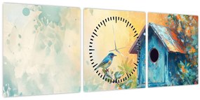 Tablou - Birdhouse, acuarelă, acuarelă (cu ceas) (90x30 cm)