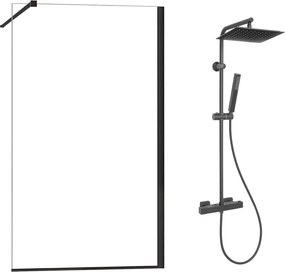 Pachet paravan dus Walk-In Fluminia Foxy negru 120x200 cm si coloana de dus Invena Svart negru