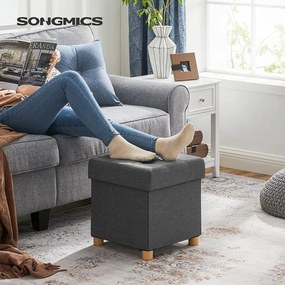 Taburet cu capac si spatiu depozitare, textil / MDF, gri, Songmics