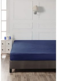 Cearceaf albastru închis din bumbac cu elastic 140x200 cm – Mijolnir