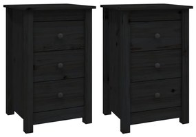 813708 vidaXL Noptiere, 2 buc., negru, 40x35x61,5 cm, lemn masiv de pin