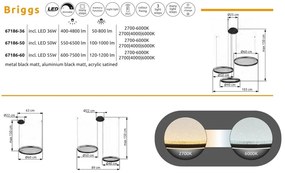 Lustra suspendata LED CCT, Telecomanda, BRIGGS 67186-50 GL