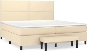 vidaXL Pat box spring cu saltea, crem, 200x200 cm, textil