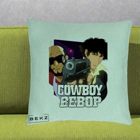 Perna Personalizata Cowboy Bebop Spike si Jet Poster, 40x40 cm, Verde Menta, Husa Detasabila, Perna Inclusa, BEKZ®