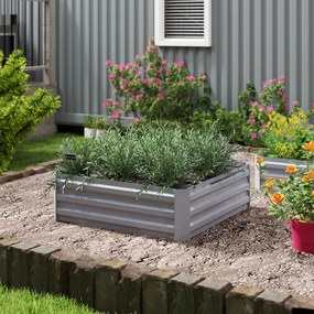 Outsunny Set de 2 Paturi pentru Legume Înălțate, Jardiniere din Metal pentru Plante, Legume, Arbusti, 100x100x30cm, Gri | Aosom Romania
