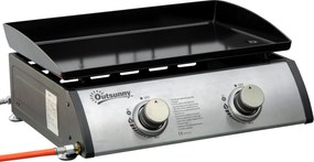 Gratar cu gaz si 2 arzatoare Outsunny, picioare reglabile, 6kW, 48.5x46x21cm, negru | Aosom Romania