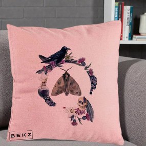 Perna Decorativa Gothic Wreath Corb Moliu Craniu, 40x40 cm, Roz, Husa Detasabila, Perna Inclusa, BEKZ®