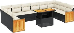 vidaXL Set canapele de grădină cu perne, 11 piese, negru, poliratan