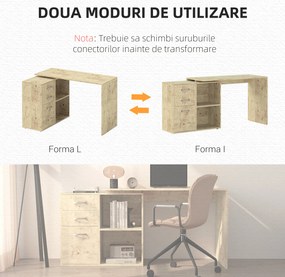 HOMCOM Birou de Colț pentru PC cu 2 Sertare și Rafturi Deschise, Birou de Colț în Formă de L, 117x83,5x76 cm, Lemn Natural | Aosom Romania