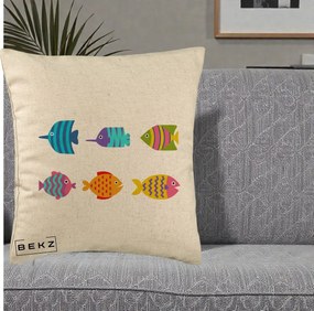 Perna Decorativa Pesti Colorati Cartoon, 40x40 cm, Bej, Husa Detasabila, Perna Inclusa, BEKZ®