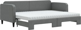 vidaXL Pat de zi cu extensie și saltele, gri închis, 80x200 cm, textil