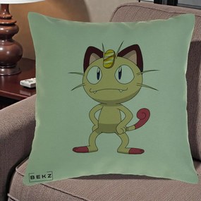 Perna Personalizata Meowth Pokemon, 40x40 cm, Verde, Husa Detasabila, Perna Inclusa, BEKZ®