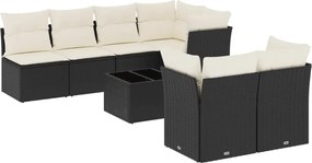 vidaXL Set mobilier de grădină cu perne, 8 piese, negru, poliratan