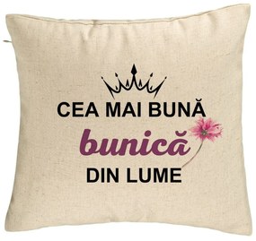 Perna Decorativa pentru Bunica 12, 40x40 cm, Bej, Husa Detasabila, Burduf