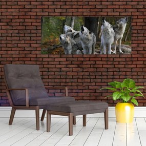 Tablou - Lupii de pe stâncă (120x50 cm)