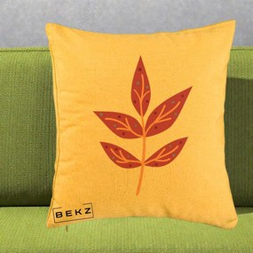 Perna Decorativa Ramura Botanica Mov, 40x40 cm, Galben, Husa Detasabila, Perna Inclusa, BEKZ®