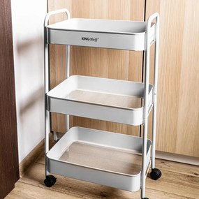 Raft mobil Kinghoff KH 1942, 3 niveluri, 4 roți pivotante 360 grade, alb
