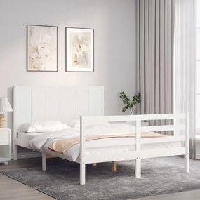 3194502 vidaXL Cadru de pat cu tăblie, alb, 120x200 cm, lemn masiv