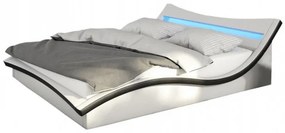 Pat din imitatie de piele cu lumini LED 190x247x71 cm alb