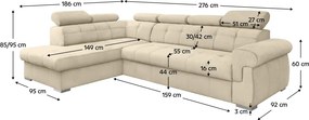 Colţar extensibil, bej/argintiu, stânga, PRIMUS ROH NEW