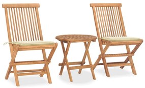 vidaXL Set mobilier exterior pliabil cu perne 3 piese lemn masiv tec