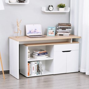HOMCOM Birou cu Blat Extensibil pentru PC și Bibliotecă, 140x117x76 cm, Alb | Aosom Romania