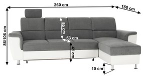 Colţar mic, piele ecologică alb/material textil gri, model dreapta, SANTIAGO COLŢAR MIC