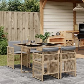 vidaXL Set mobilier pentru grădină, 5 piese, cu perne, bej, poliratan