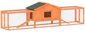 PawHut Cușcă cu Căsuță și 2 Împrejmuiri, Cușcă cu Rampă pentru Iepuri și Animale Mici, 309x69.5x87 cm, Portocaliu | Aosom Romania