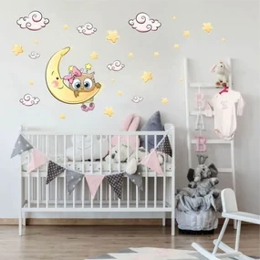 INSPIO Autocolant - Bufniță roz pe lună